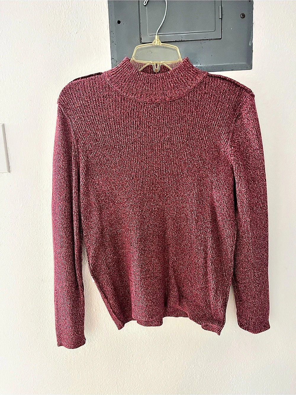 Karen Scott Ribbed Trim Mock Neck Pullover Sweater Red Small